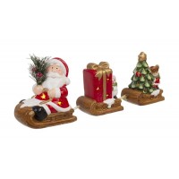 Figura de Navidad cerámica Papa Noel en trineo con regalos y árbol con luz led 31x6x10h cm