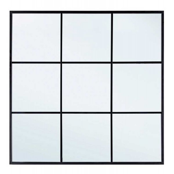 Espejo cuadrado estilo ventana marco metal negro 90x90 cm