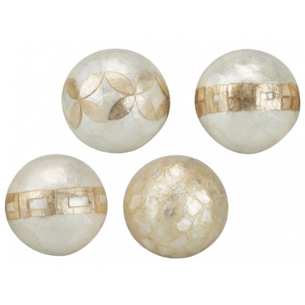 Bola decorativa capiz nacar blanco y beige detalle central 4 modelos 10 cm 