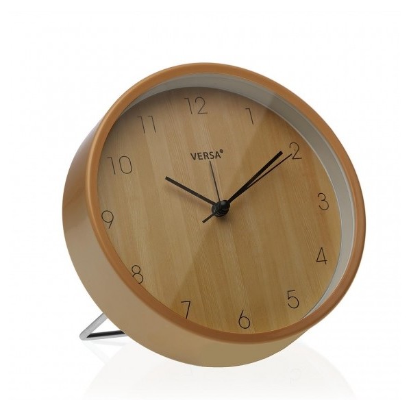 Reloj despertador para mesa o pared marco color marrón esfera efecto madera 16,2 cm